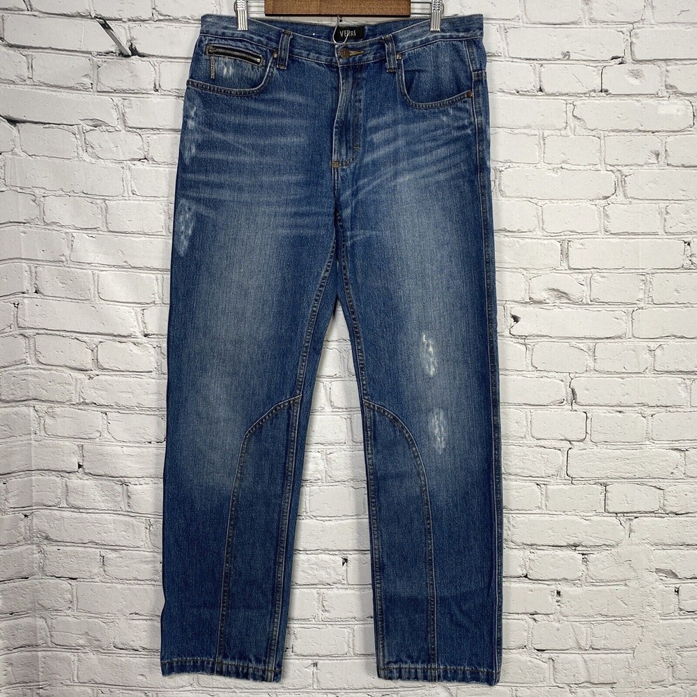 Verri Jeans Mens Size 35x32 Distressed Cotton Indigo Sportive Designer‎ Straight